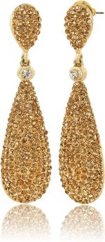 Moonstruck Costume Jewelry Women's Champagne Diamond Golden Dangle Drop Earrings - Image 2